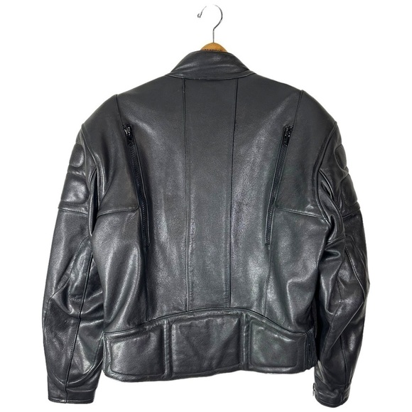 First Gear Motorcycle Black Leather Jacket Size 44 - Picture 9 of 13